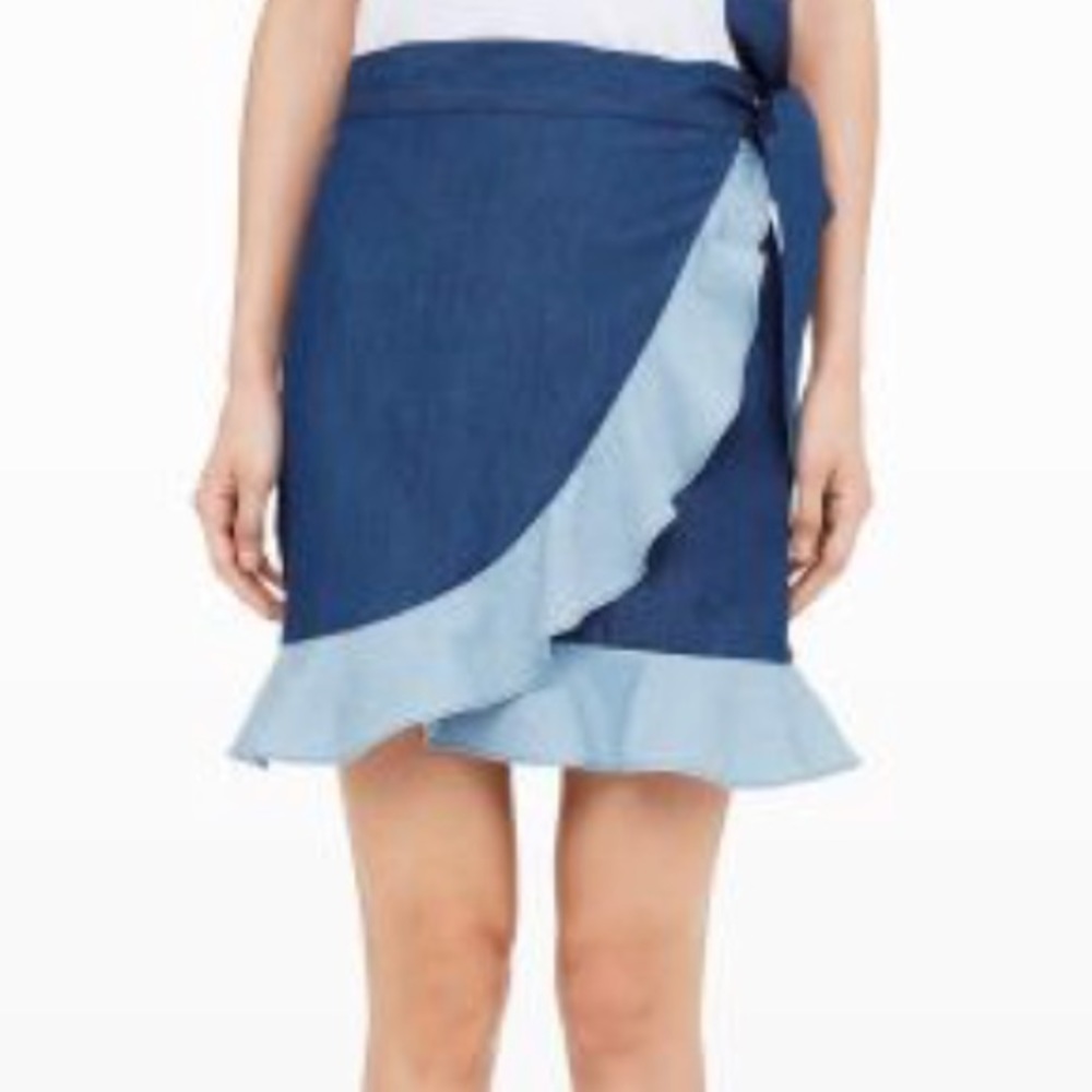 Club Monaco Chambray Ruffle Flounce Wrap Skirt 2